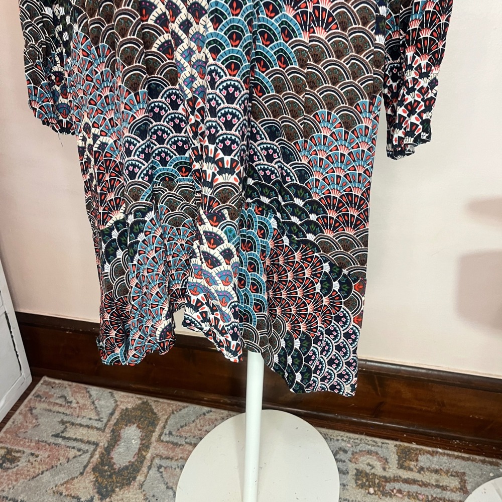 Maeve Anthropologie Monaco Fan Print XL V-Neck Long Sleeve Dress Empire Midi - Picture 9 of 12